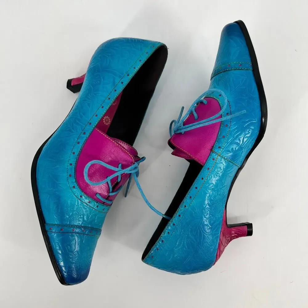 Smaibulun Soffia Kitten Heel Oxford Shoe Womens EU 39 US 8-8.5 Turquoise Leather